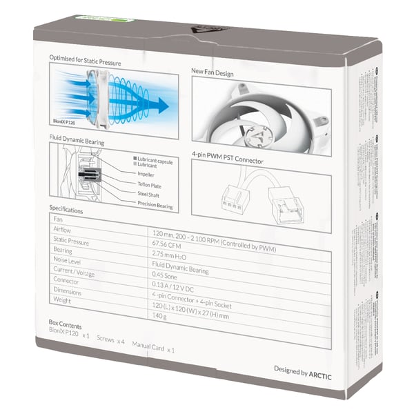 ARCTIC BioniX P120 Computerkabinet Ventilator 12 cm Grå, Hvid