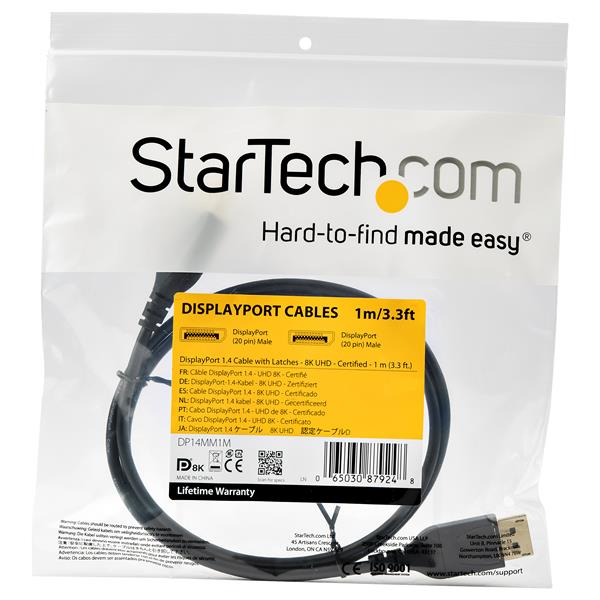 StarTech.com 1 m:n VESA-sertifioitu DisplayPort 1.4 -kaapeli, 8K 60 Hz HBR3 HDR, Super UHD DisplayPort -liitäntään