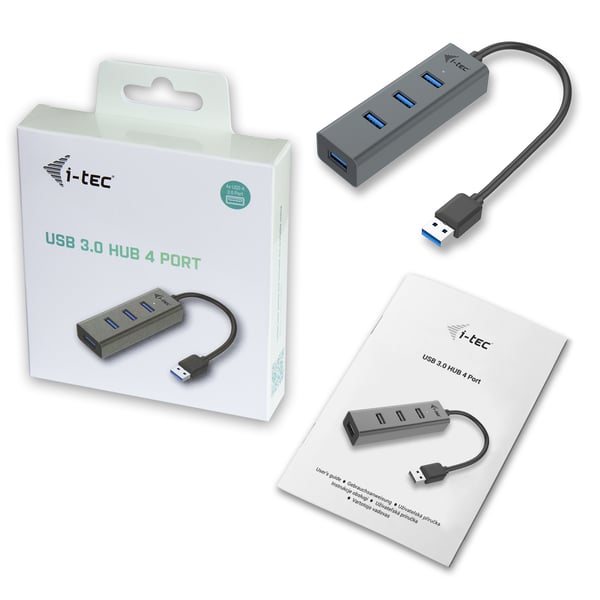 i-tec Metal U3HUBMETAL403 gränssnittshubbar USB 3.2 Gen 1 (3.1 Gen 1) Type-A 5000 Mbit/s Grå
