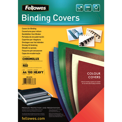Fellowes 5378303 omslag til papirindbinding A4 Papir Rød 100 stk Fellowes 5378303 omslag til papirindbinding A4 Papir Rød 100 stk