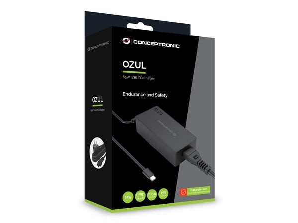 Conceptronic OZUL09BE strømadapter og vekselret Indendørs 65 W Sort