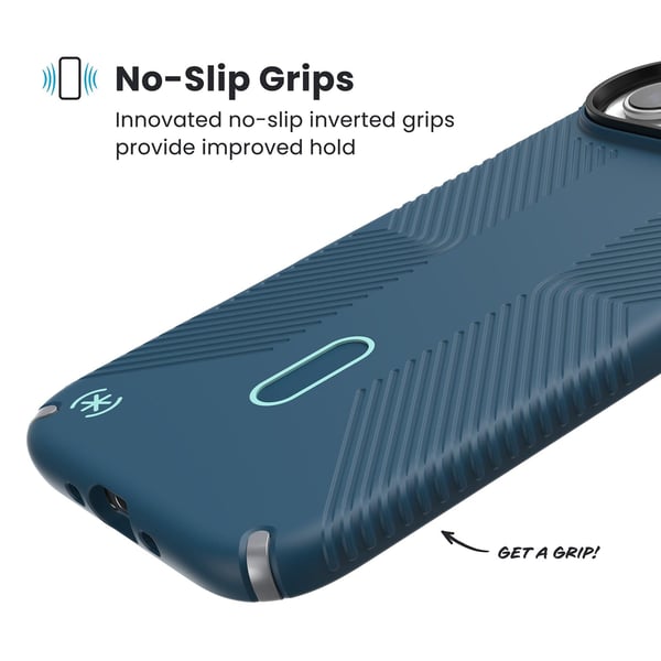 Speck Presidio2 Grip ClickLock & MagSafe - iPhone Air Cover (Deep Sea / Silver Metallic / Spell Blue)