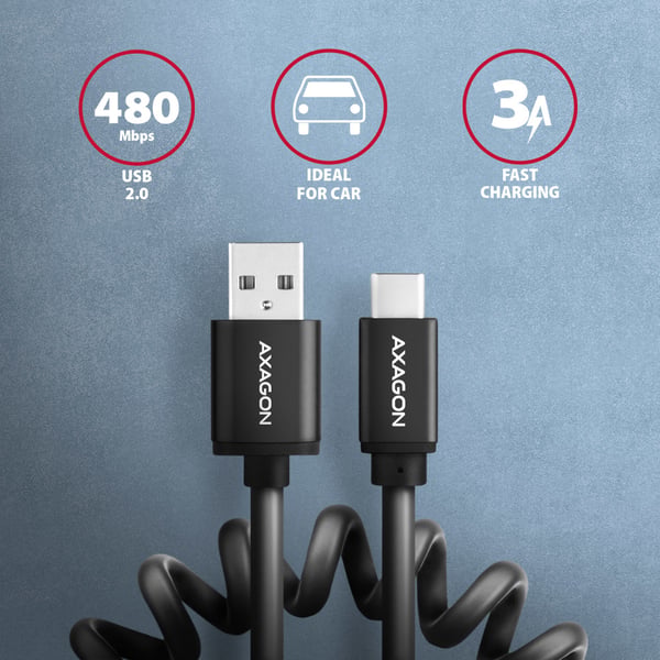 Axagon BUCM-AM10TB USB-kablar USB 2.0 0,6 m USB C USB A 0,48 Gbit/s Svart