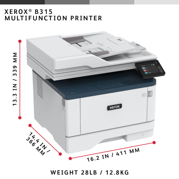 Xerox B315, A4, 40 ppm trådløs dupleks kopi/print/scan/fax PS3 PCL5e/6, 2 magasiner, i alt 350 ark