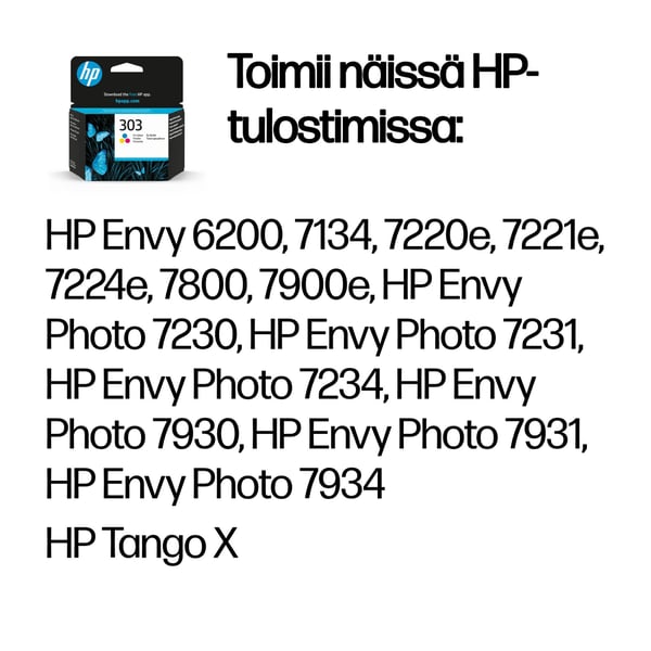 HP 303 alkuperäinen kolmivärinen mustepatruuna