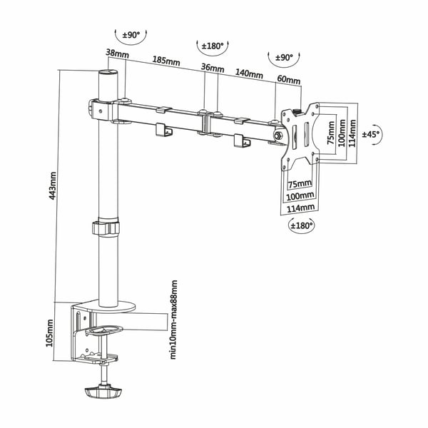 AISENS DT32TSR-039 monitorin kiinnike ja jalusta 81,3 cm (32") Vastaanotto Musta