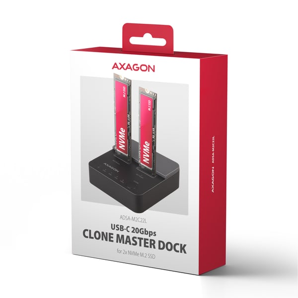 Axagon ADSA-M2C22L tallennusaseman telakointiasema USB 3.2 Gen 2x2 Type-C Musta