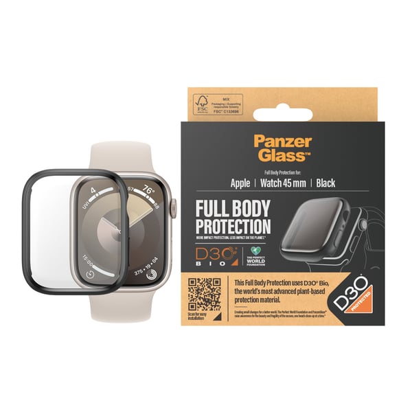 PanzerGlass ® Full Body Black w. D3O® Apple Watch Series 9 | 45mm Kirkas näytönsuoja 1 kpl