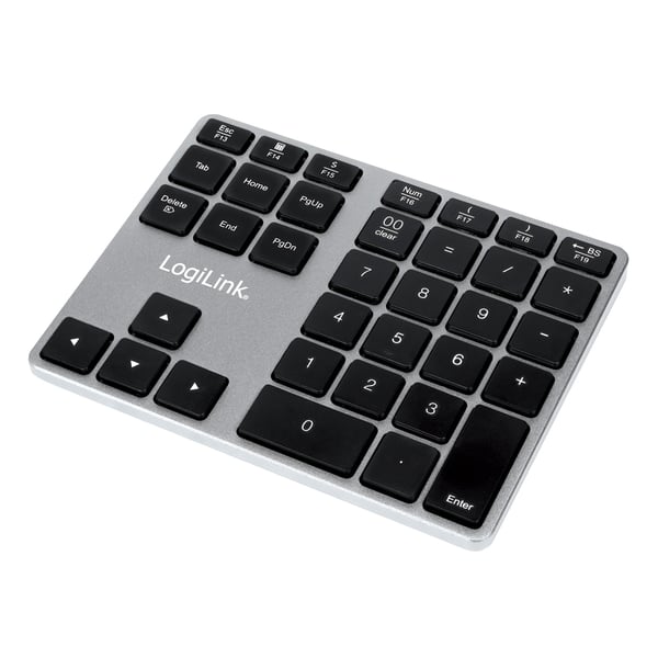 LogiLink ID0187 numeriskt tangentbord Universal Bluetooth Aluminium, Svart LogiLink ID0187 numeriskt tangentbord Universal Bluetooth Aluminium, Svart