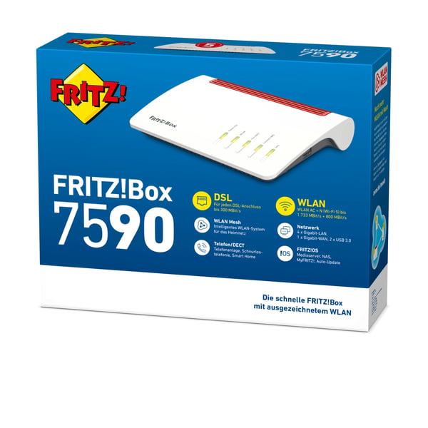 Box FRITZ! 7590 trådløs router Gigabit Ethernet Dual-band (2,4 GHz / 5 GHz) Grå, Rød, Hvid