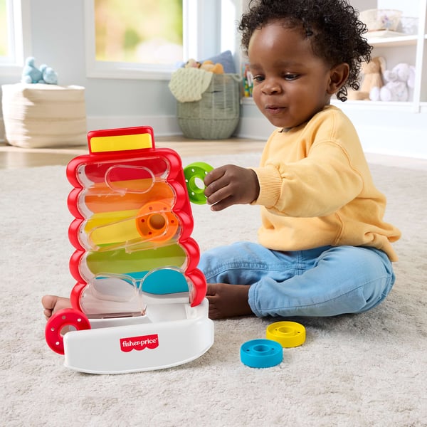Fisher-Price Fisher-Price-legetøj Rock-a-Stack-tårn til udviklingsaktiviteter for babyer og småbørn, 5 mønter