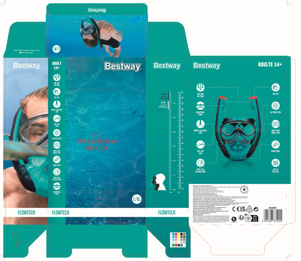 Bestway 24058 / 23 dykkemaske Silikone Sort, Rød, Transparent, Turkis Voksen