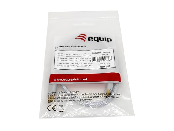 Equip 128356 USB-kabel USB 3.2 Gen 2 (3.1 Gen 2) 1 m USB C 10 Gbit/sek. 100 W Sølv, Hvid