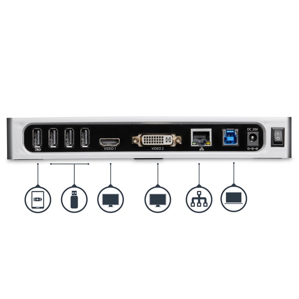 StarTech.com Dubbelskärms-, USB 3.0-dockningsstation - 6x USB 3.0