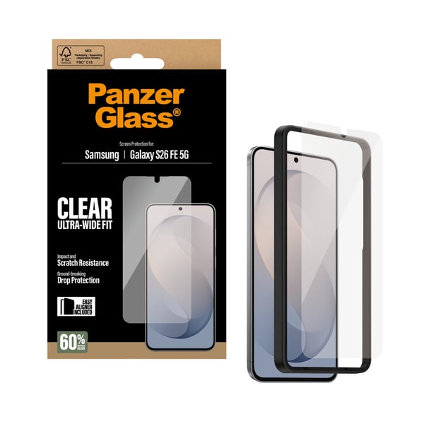 PanzerGlass ® Skærmbeskyttelse Samsung Galaxy S26 FE 5G | Ultra-Wide Fit m. EasyAligner