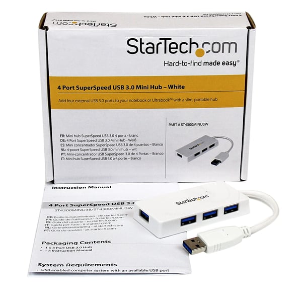 StarTech.com Bärbar SuperSpeed mini USB 3.0-hubb med 4 portar - 5Gbps - Vit