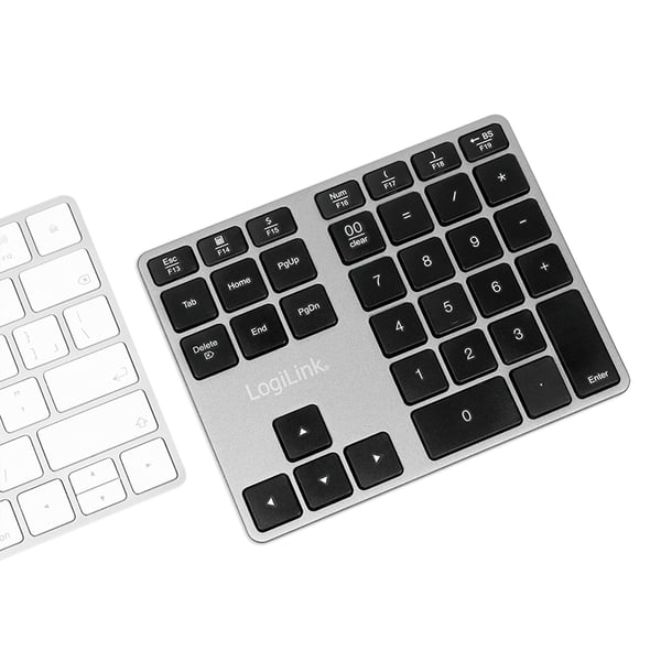 LogiLink ID0187 numeriskt tangentbord Universal Bluetooth Aluminium, Svart