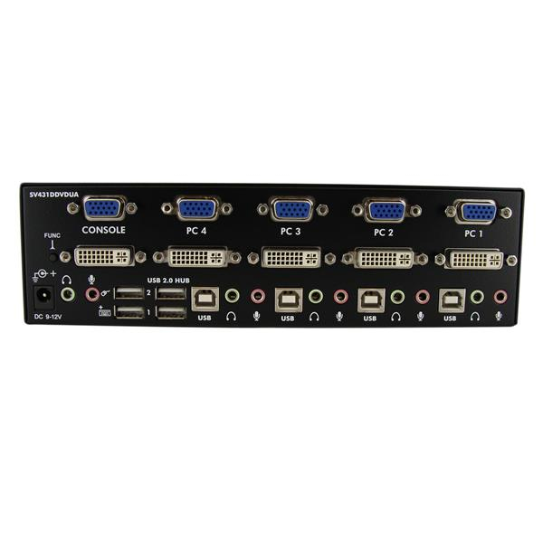 StarTech.com DVI VGA KVM-switch för dubbla skärmar USB med 4 portar, audio & USB 2.0-hubb