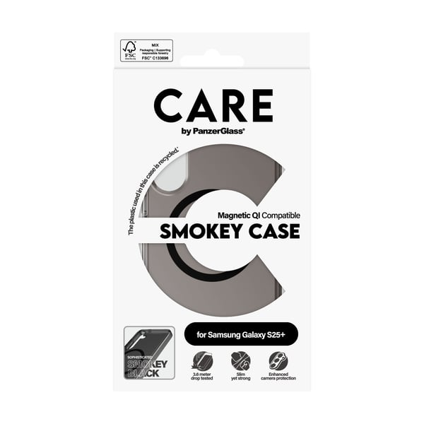 PanzerGlass CARE™ by ® Smokey Case w. Black Qi Compatible Samsung Galaxy S25+ mobiltelefonfodral Mobilskal Svart