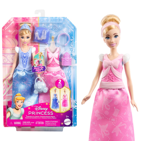 Disney Princess 2-i-1 Stories Askepot-modedukke med 2 klik på-overdele, 2 nederdele og 9 stk. tilbehør