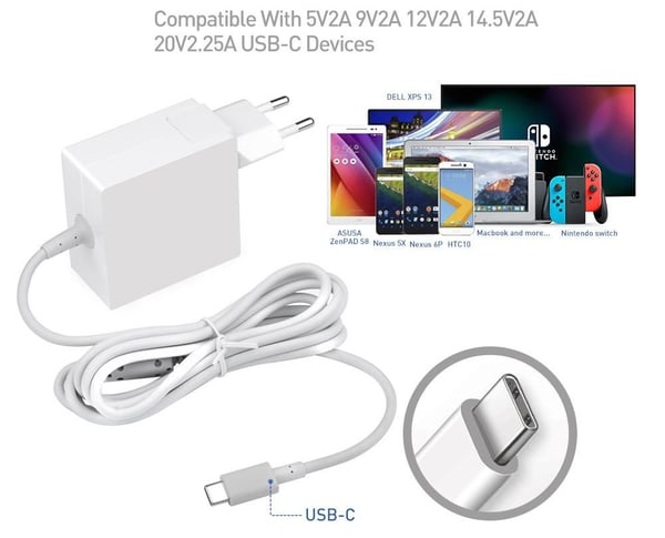 CoreParts MBXUSBC-AC0001-W strømadapter og vekselret Indendørs 45 W Hvid