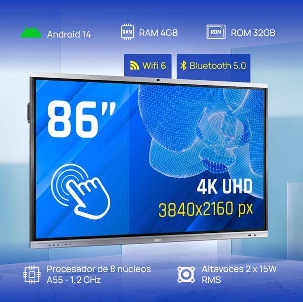iggual Orchid 86" Webcam Interaktivt fladpanel 2,18 m (86") LED Wi-Fi 400 cd/m² 4K Ultra HD Sort Berøringsskærm Indbygget processer Android
