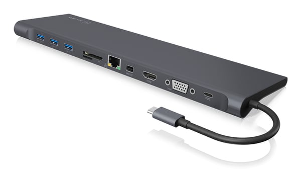 ICY BOX IB-DK2102-C Langallinen USB 3.2 Gen 1 (3.1 Gen 1) Type-C Antrasiitti, Musta