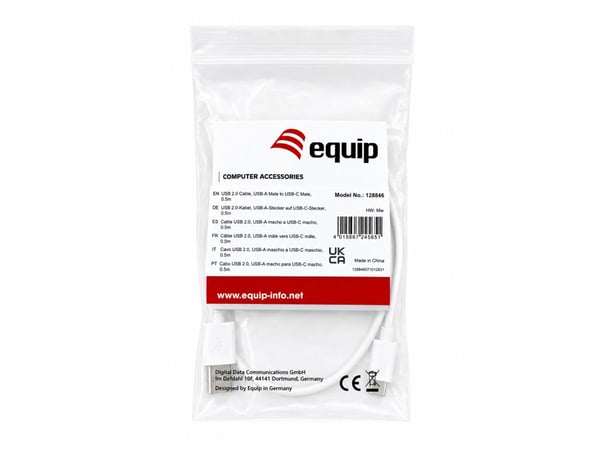 Equip 128846 USB-kabel USB 2.0 0,5 m USB A USB C 0,48 Gbit/sek. Hvid