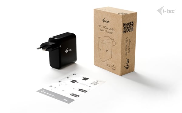 i-tec CHARGER-GAN100W mobiililaitteen laturi Universaali Musta AC Pikalataus Sisätila