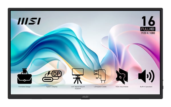 MSI PRO MP165 E6 bärbar tv-apparat och monitor Bärbara monitor Svart 39,6 cm (15.6") LED 1920 x 1080 pixlar