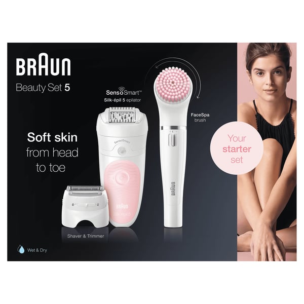 Braun Silk-épil 5 Wet&Dry 81683689 hårfjerner 28 pincetter Hvid, Lyserød