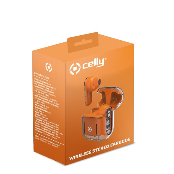 Celly SHEER Headset True Wireless Stereo (TWS) I öra Samtal/musik Orange, Transparent