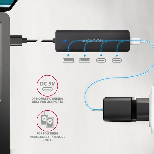 Axagon HUE-C2A gränssnittshubbar USB 3.2 Gen 1 (3.1 Gen 1) Type-A 5000 Mbit/s Svart