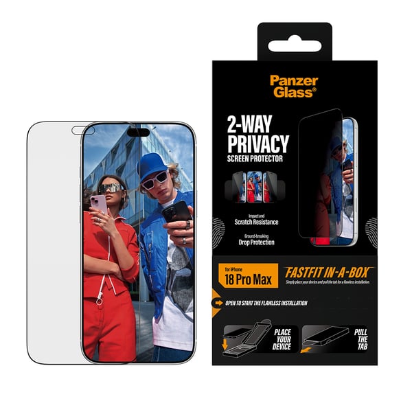 PanzerGlass ® 2-Way Privacy Screen Protector iPhone 2026 Pro Max | Ultra-Wide Fit w. FASTFIT IN-A-BOX Kirkas näytönsuoja 1 kpl