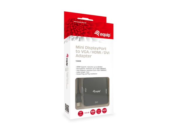 Equip 133439 videokabel adapter 0,15 m Mini DisplayPort DVI-D + VGA (D-Sub) + HDMI Sort
