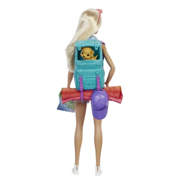 Barbie Dreamhouse Adventures It Takes Two ”Malibu”-campingdocka med hundvalp och mer än 10 tillbehör, 3 till 7 år