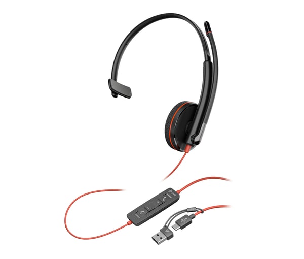 HP Poly Blackwire 3210 Monaural USB-C Headset +USB-C/A-adapter (volymköp)