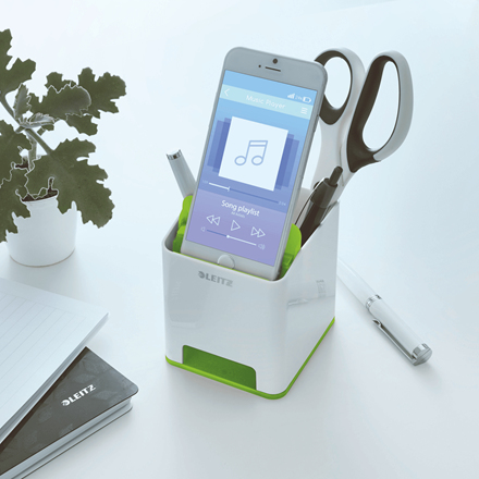 Leitz WOW Pennkopp med Ljudförstärkande Mobilhållare