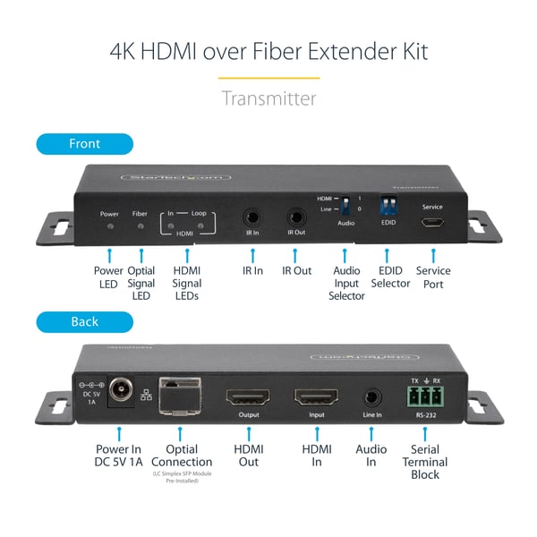StarTech.com ST121HD20FXA2 AV-signaalin jatkaja AV-lähetin ja -vastaanotin Musta