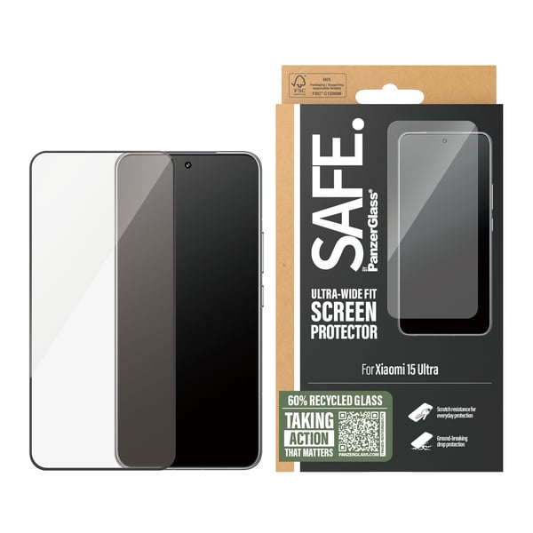 PanzerGlass SAFE. by ® Screen Protector w. Black Frame Xiaomi 15 Ultra | Ultra-Wide Fit Genomskinligt skärmskydd 1 styck
