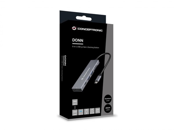 Conceptronic DONN23G kannettavien tietokoneiden telakka ja porttitoistin Langallinen USB 3.2 Gen 1 (3.1 Gen 1) Type-C Harmaa