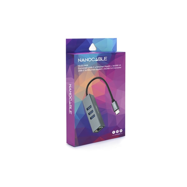 Nanocable 10.03.0408 kannettavien tietokoneiden telakka ja porttitoistin Langallinen USB 3.2 Gen 1 (3.1 Gen 1) Type-C Harmaa