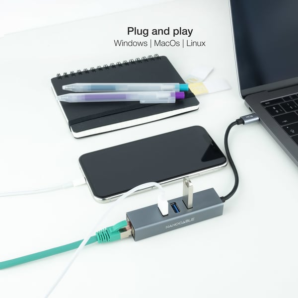 Nanocable 10.03.0408 kannettavien tietokoneiden telakka ja porttitoistin Langallinen USB 3.2 Gen 1 (3.1 Gen 1) Type-C Harmaa
