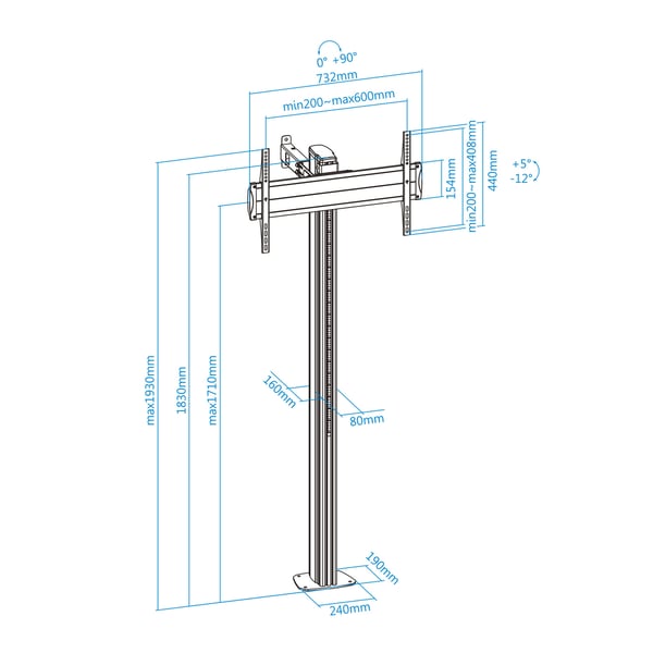 TooQ FS2270M-B skærmbeslag til skiltning 177,8 cm (70") Sølv