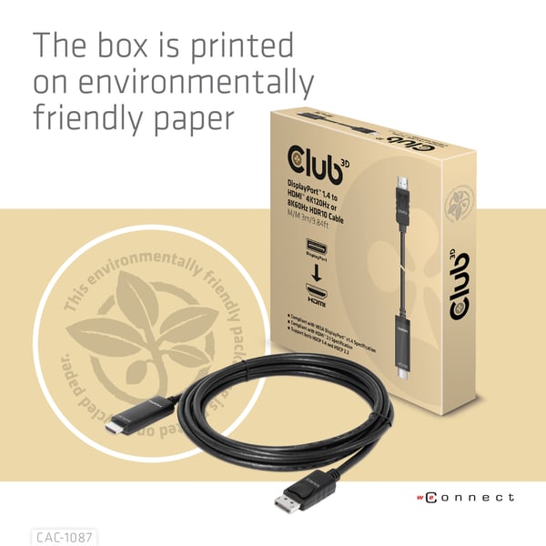 CLUB3D CAC-1087 videokabeladapter 3 m DisplayPort HDMI Svart
