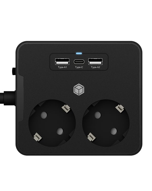 ICY BOX IB-MPS2220B-CH stikdåse 1,9 m 2 AC stikkontakt(er) Indendørs Sort