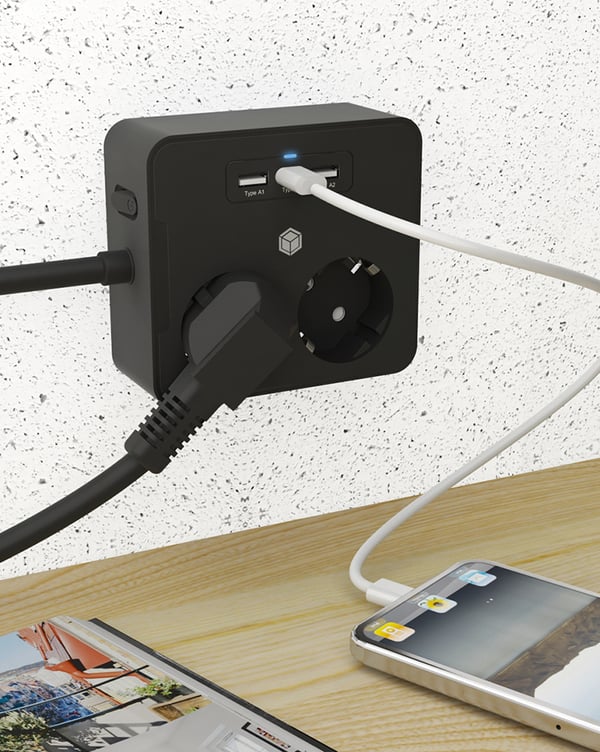 ICY BOX IB-MPS2220B-CH stikdåse 1,9 m 2 AC stikkontakt(er) Indendørs Sort