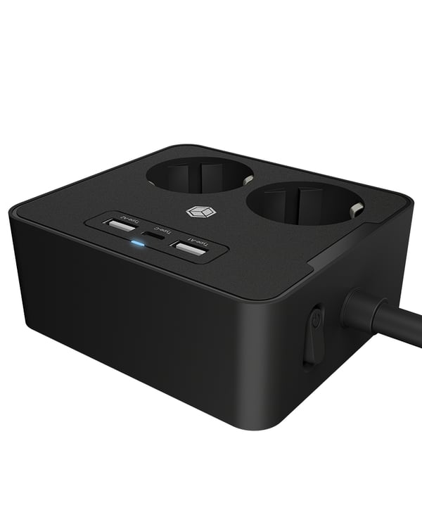 ICY BOX IB-MPS2220B-CH stikdåse 1,9 m 2 AC stikkontakt(er) Indendørs Sort