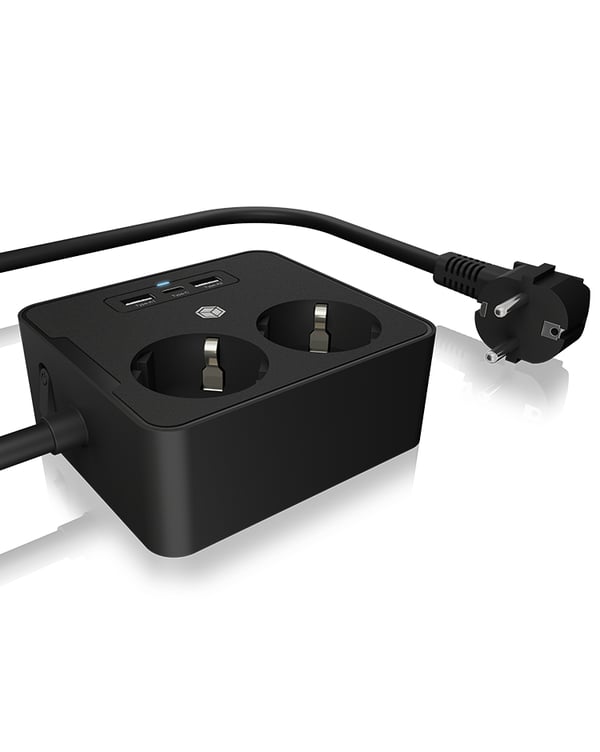 ICY BOX IB-MPS2220B-CH stikdåse 1,9 m 2 AC stikkontakt(er) Indendørs Sort