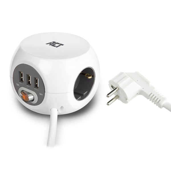 ACT AC2410 jatkojohto 3 m 3 AC-pistorasia(a) Sisätila Valkoinen